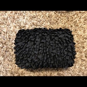 NWOT Black Ruffle Clutch with Chain